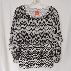 SALE Hearts of Palm Ikat Butterfly Flutter Top M Medium Black White Embellished